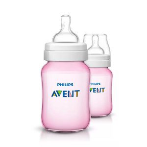 شیشه شیر طلقی دو عددی 260 میل صورتی کلاسیک پلاس philips avent