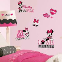استیکر دیوار اتاق کودک RoomMates مدل Minnie Loves Pink