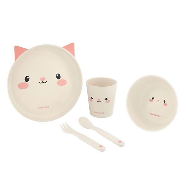 ست 5 تکه ظرف غذا بامبو گربه کیکابو مدل Kikkaboo bamboo set Cat Pink